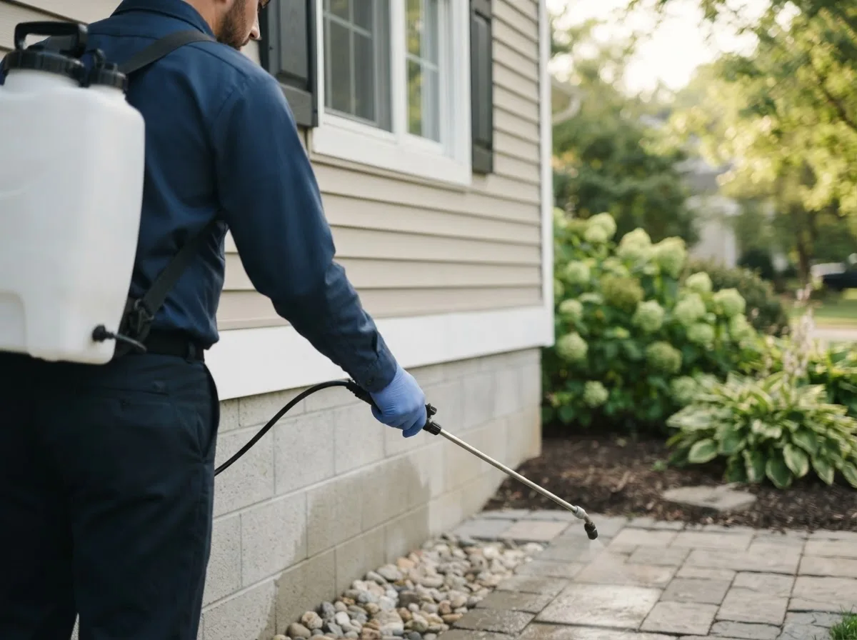 Pest control technician inspecting a home in Mapleton, MN